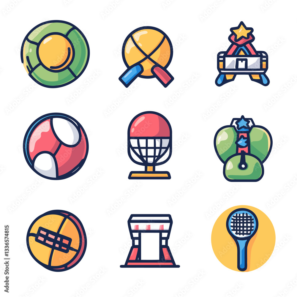 Fototapeta premium Set of Cartoon Sports Equipment Icons: Vector Graphic Illustration