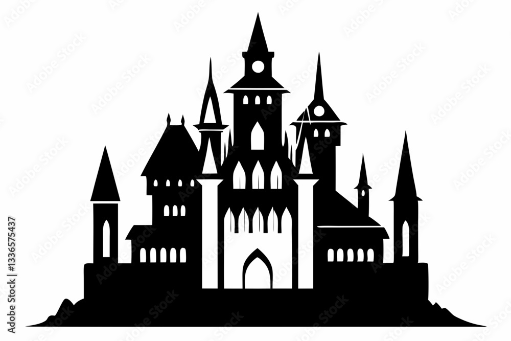 large castle minimalistic line art silhouette vector illustration large castle minimalistic line art silhouette vector illustration