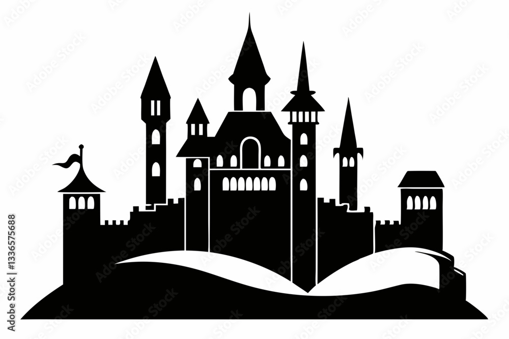 Obraz premium large castle minimalistic line art silhouette vector illustration