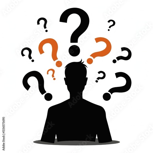 Confused Person with Question Marks – Decision Making Concept
Silhouette Thinking with Floating Question Marks – Uncertainty Symbol