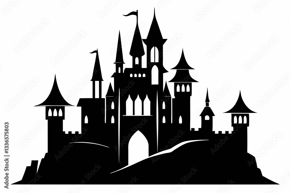 large castle minimalistic line art silhouette vector illustration large castle minimalistic line art silhouette vector illustration