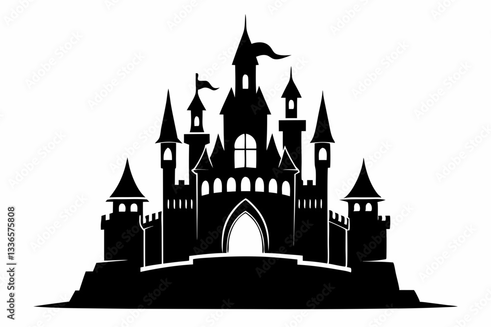 Obraz premium large castle minimalistic line art silhouette vector illustration