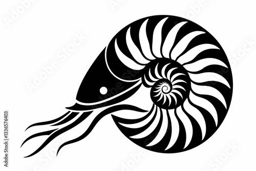 nautilus line art silhouette vector illustration