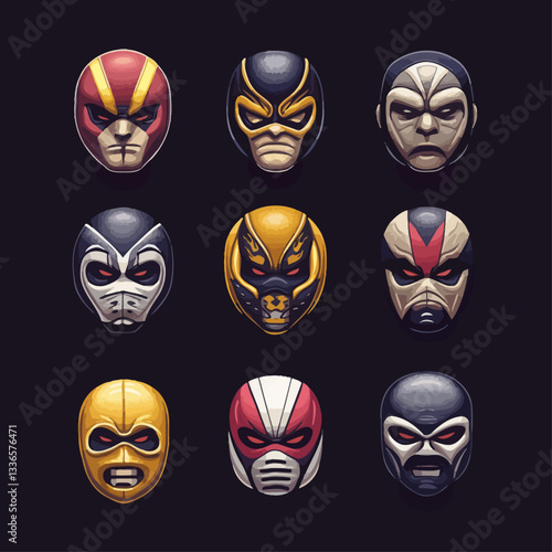 Vector Art Superhero Masks: Colorful, Illustrated Set on Dark Background