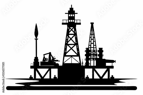 oil rig line art silhouette vector illustration