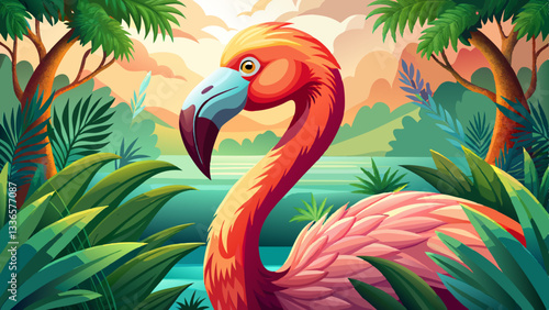 Close up of a flamingo exotic tropical rare bird wildlife animal in its natural environment