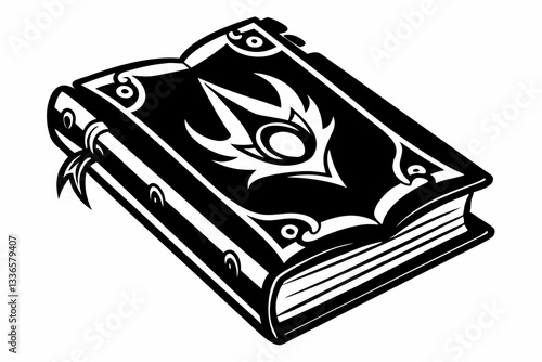 realistic spellbook line art silhouette vector illustration