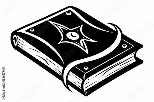 realistic spellbook line art silhouette vector illustration