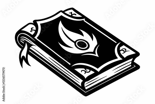 realistic spellbook line art silhouette vector illustration