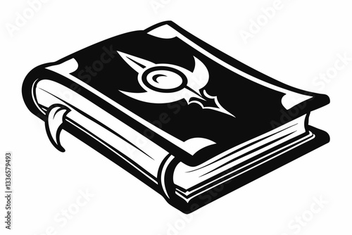 realistic spellbook line art silhouette vector illustration