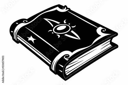 realistic spellbook line art silhouette vector illustration