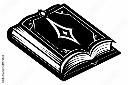realistic spellbook line art silhouette vector illustration