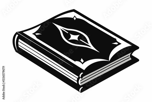 realistic spellbook line art silhouette vector illustration