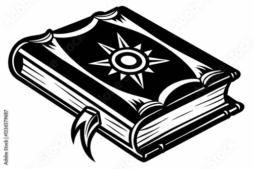 realistic spellbook line art silhouette vector illustration