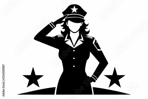 saluting army woman soldier line art silhouette vector illustration