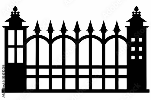 set of fence line art silhouette vector illustration