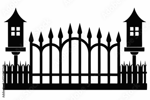 set of fence line art silhouette vector illustration