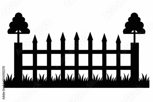 set of fence line art silhouette vector illustration
