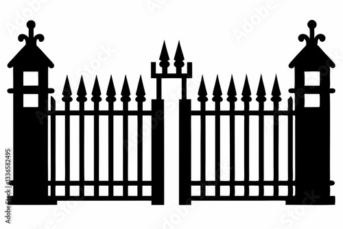 set of fence line art silhouette vector illustration