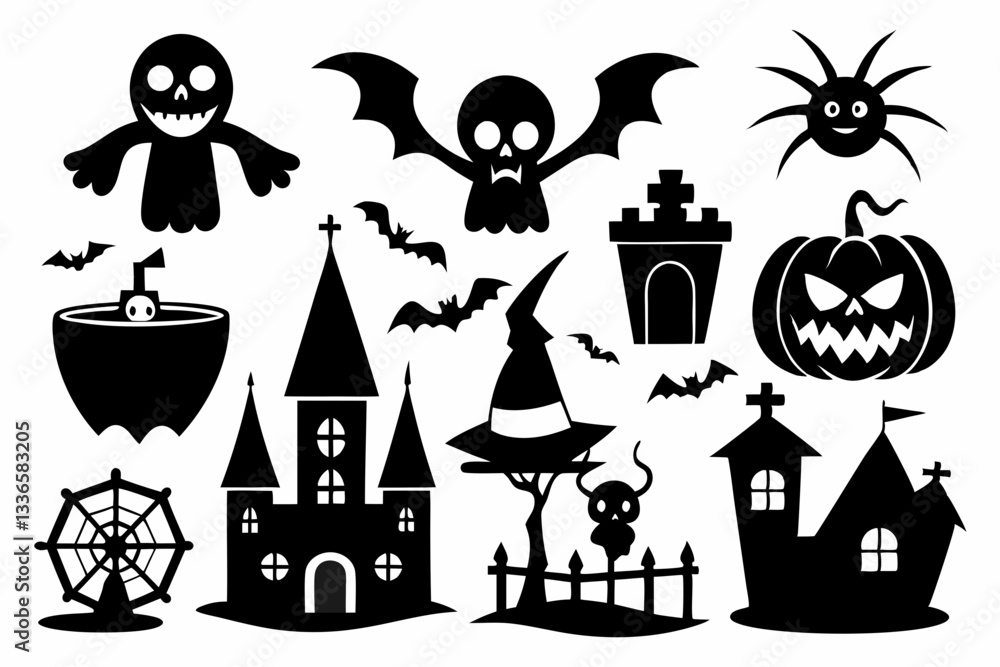 Obraz premium set of icons for halloween line art silhouette vector illustration