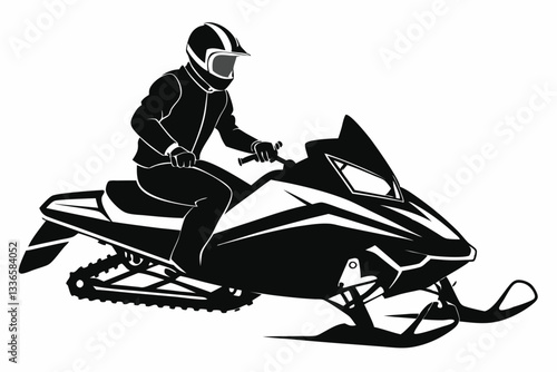 snowmobiling line art silhouette vector illustration