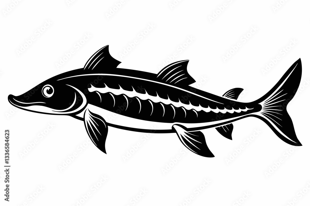 Fototapeta premium sturgeon freshwater fish line art silhouette vector illustration