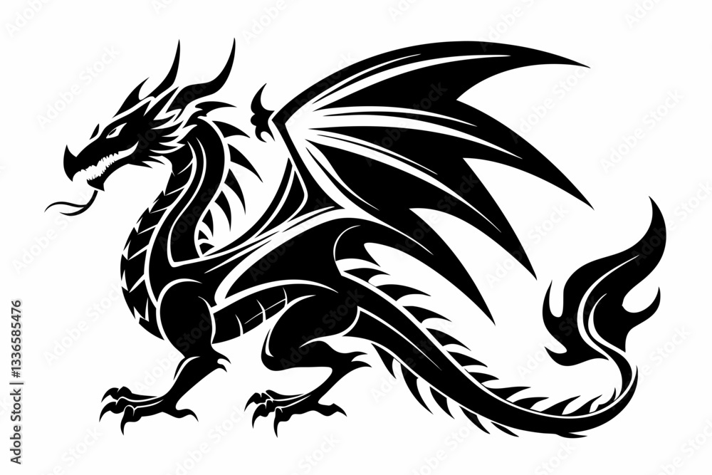Fototapeta premium tattoo dragon line art silhouette vector illustration