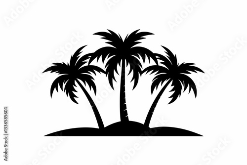 three pam trees haddraw logo line art silhouette vector illustration