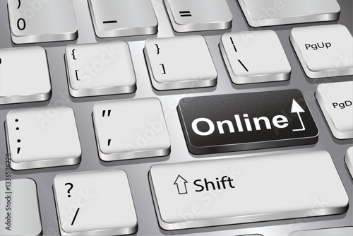 Keyboard button with the inscription "online", black key. Vector graphics.