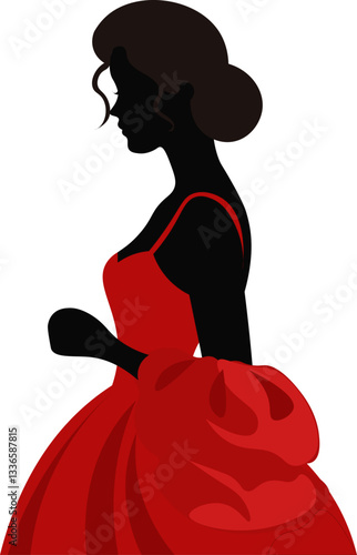 silhouette of an elegant lady in an evening red dress