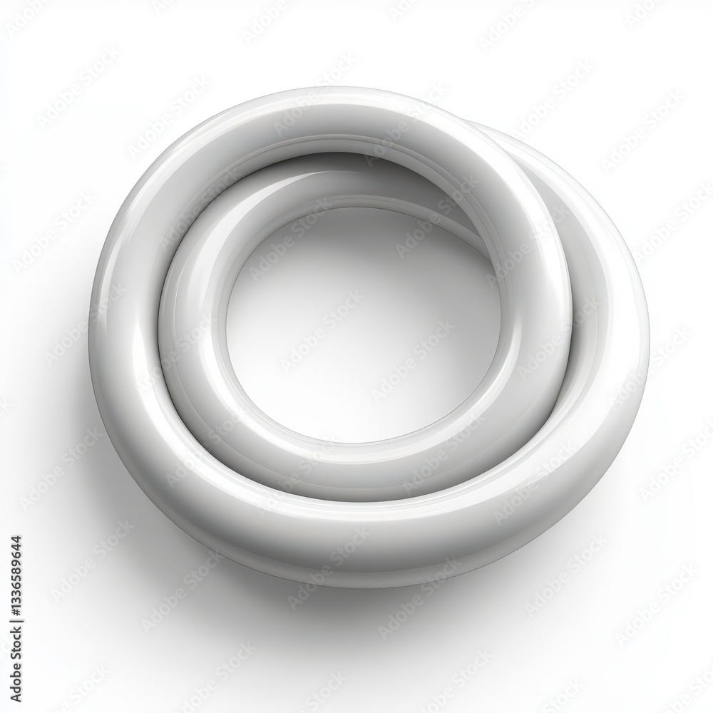 A matte white rubber tube with a soft, flexible texture, coiled into a loose spiral, creating an organic shape. A matte white rubber tube with a soft, flexible texture, coiled into a loose spiral, creating an organic shape.