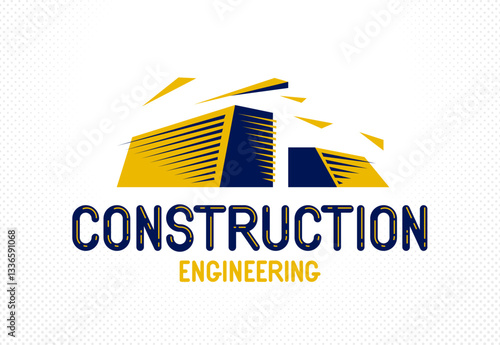 Building construction design element vector logo or icon, real estate realty theme, office building.