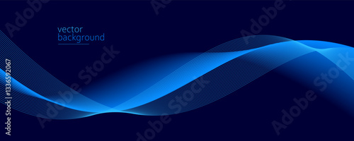 Smooth flow of wavy shape with gradient vector abstract background, dark blue design curve line energy motion, relaxing music sound or technology.