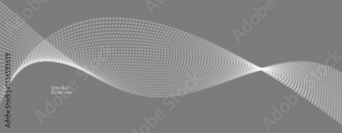 Vector abstract background with wave of flowing particles, smoke flowing grey design, smooth and soft relaxing image.