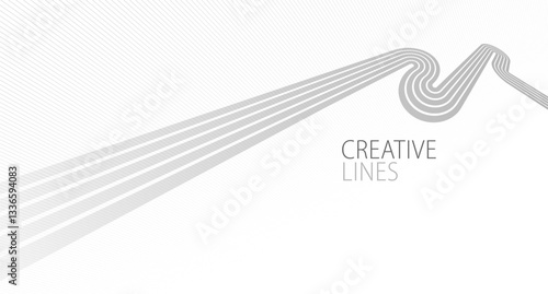 Wave lines in 3D perspective vector abstract background with smooth gradient of light grey and white monochrome colors, easy relaxing motion.