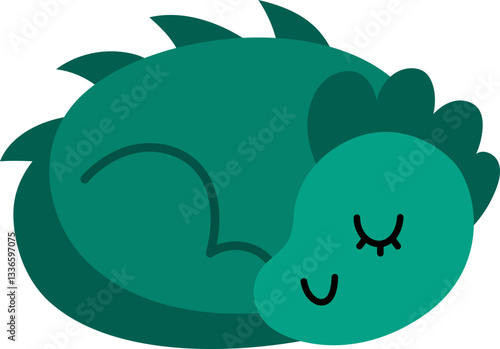 Vector green dragon icon. Magic creature clipart. Cute fairytale character. Woodland fantasy sleeping animal. Forest fairy tale illustration isolated on white background