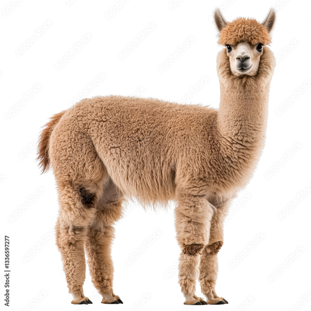 Obraz premium Brown Alpaca Standing, Isolated on White Background with Clipping Path