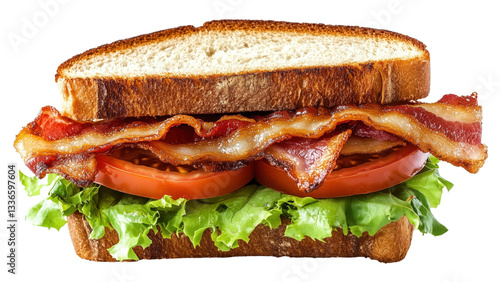 A BLT sandwich with crispy bacon, fresh lettuce, and ripe tomato on toasted sourdough