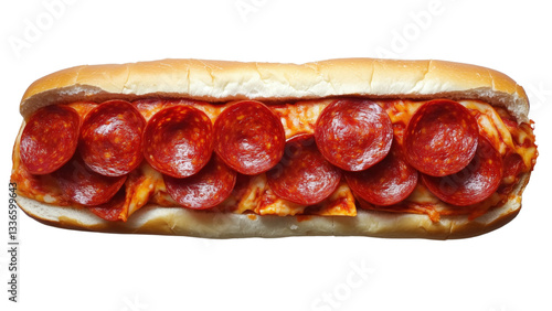 A pepperoni pizza-inspired sandwich on a sub roll 