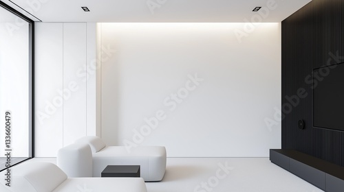 Wallpaper Mural Modern living room with a minimalist design. the room has a large window on the left side, allowing natural light to enter the space. Torontodigital.ca