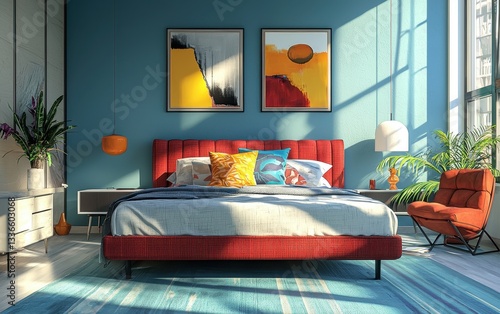 Wallpaper Mural Contemporary artistâ???s loft bedroom with a creative aesthetic, bold colors, and a modern, stylish bed Torontodigital.ca