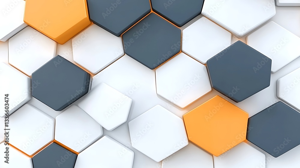 Abstract Hexagon Pattern Background White Gray and Orange 3D Geometric Design Abstract Hexagon Pattern Background White Gray and Orange 3D Geometric Design