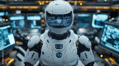 Wallpaper Mural Futuristic Robot in Control Room: AI and Technology Torontodigital.ca