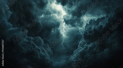 Wallpaper Mural Thunderous clouds gather ominously above, crackling with energy as flashes of lightning burst through the darkened sky. A storm approaches, creating an atmosphere filled with tension Torontodigital.ca