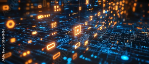 Hightech digital healthcare technology concept with an interface displaying icons for medical and financial data, revolutionizing healthcare and finance integration