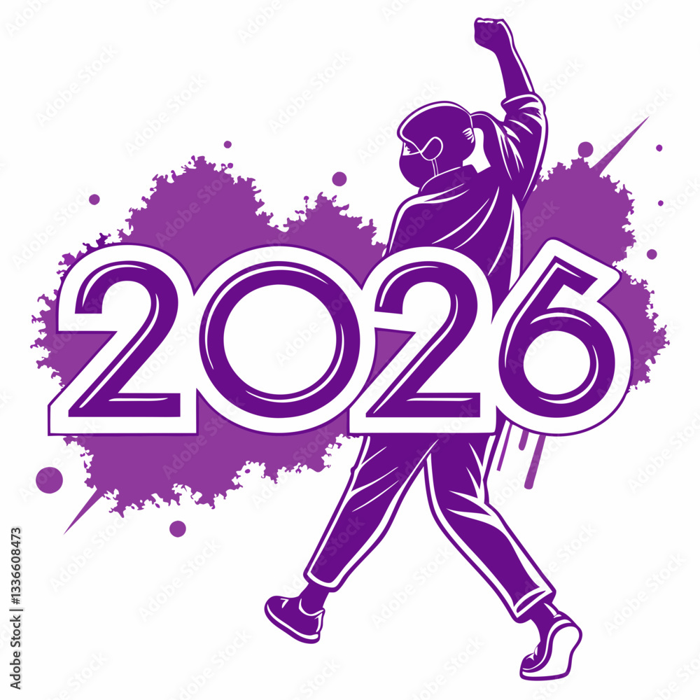 Fototapeta premium Stylish Neon Purple 2026 New Year Graphic 
