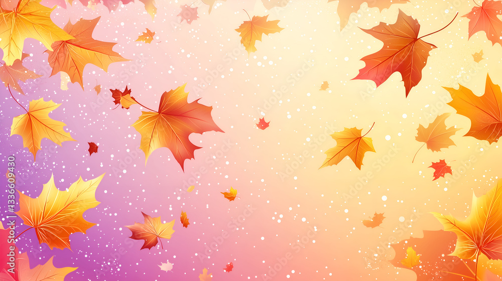 Flat design of falling autumn leaves on a gradient pastel background, simple and elegant Flat design of falling autumn leaves on a gradient pastel background, simple and elegant