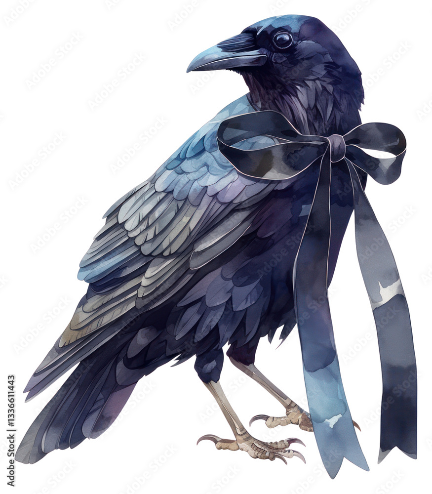 Naklejka premium PNG Black coquette crow illustration watercolor ribbon.