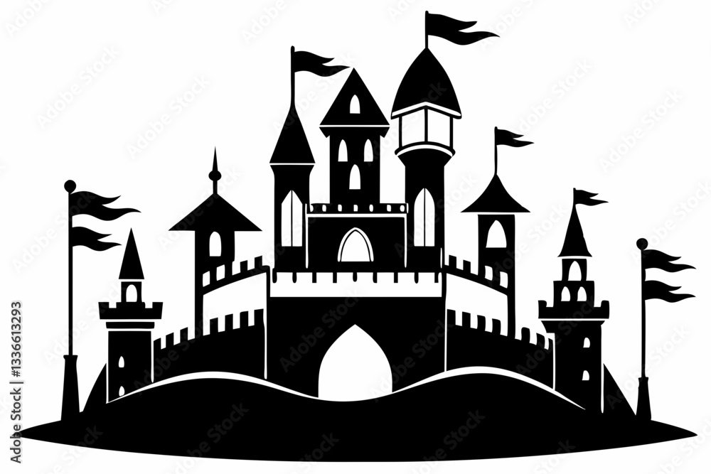 Obraz premium silhouette of a castle with tower and flags