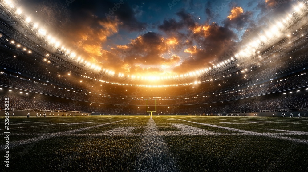 American football on field of stadium with spotlight. Vector illustration. American football on field of stadium with spotlight. Vector illustration.